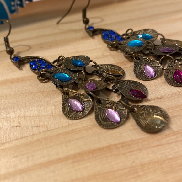 Vintage dangle peacock earrings - Picture 2 of 2